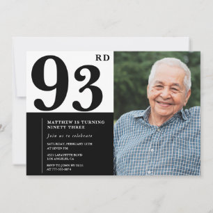 Photo Black and White 93rd Birthday Invitation