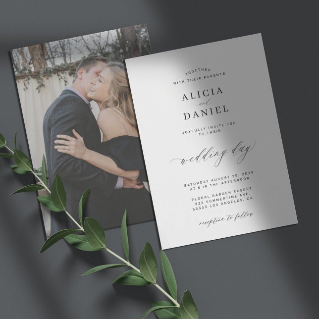 Photo black and white script minimalist wedding invitation (Creator Uploaded)