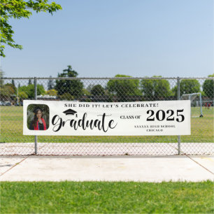 Photo Black and White Welcome Graduation Outdoor  Banner
