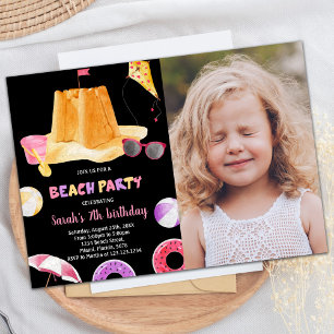 Photo Black Beach Birthday Invitations