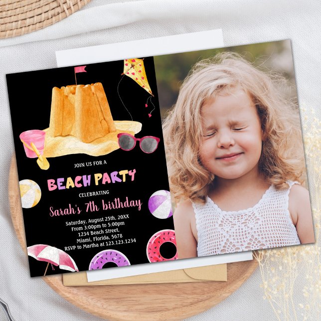 Photo Black Beach Birthday Invitations (Photo Black Beach Birthday Invitations)