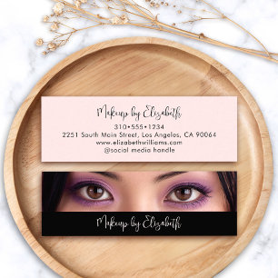 Photo Black Blush Pink Script Makeup Artist Modern Mini Business Card