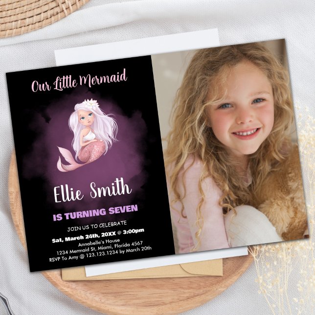 Photo Black Copper Tail Mermaid Birthday Invitation (Photo Black Copper Tail Mermaid Birthday Invitation)