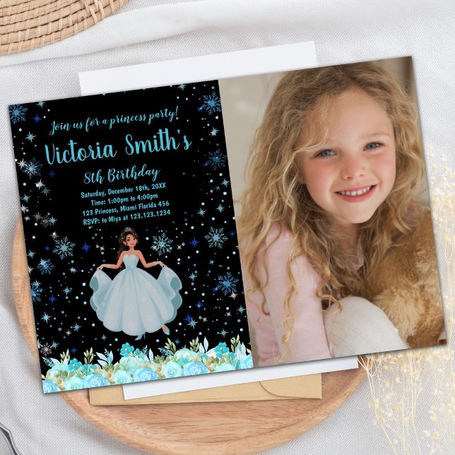 Photo Black Floral Princess Birthday Invitations (Photo Black Floral Princess Birthday Invitations)