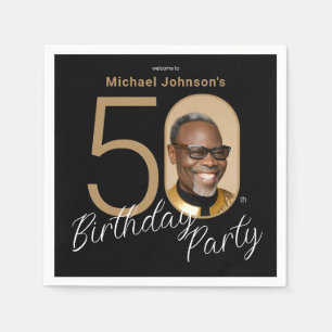 Photo Black Gold 50th Birthday Napkin