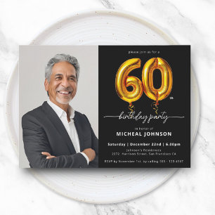 Photo Black Gold 60th Birthday Invitation