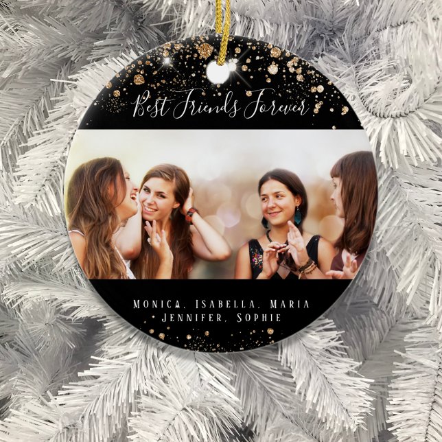 Photo black gold best friends forever glitter  ceramic tree decoration (Creator Uploaded)