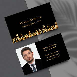 Photo black gold city skyline business real estate business card