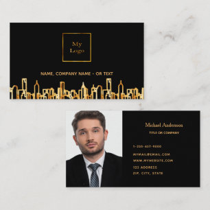 Photo black gold city skyline business real estate card