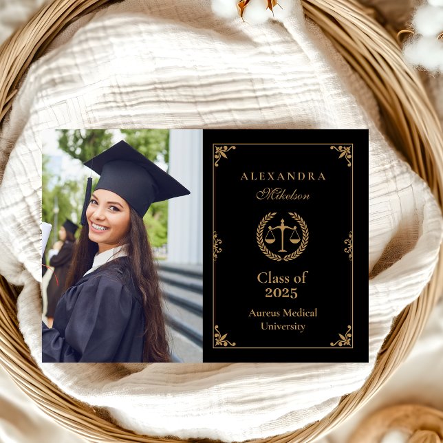 Photo Black Gold Elegant Law School Graduation Announcement (Creator Uploaded)