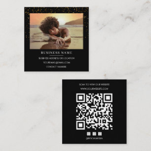 Photo Black Gold Glitter QR Code Social Media Square Business Card