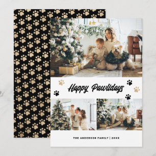 Photo Black Gold Happy Pawlidays Holiday Card