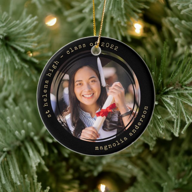 Photo Black Gold School College Graduation Ceramic Tree Decoration (Tree)
