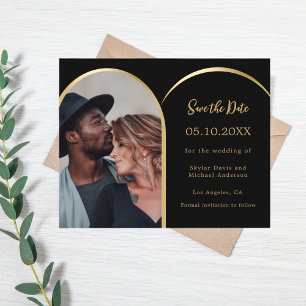 Photo black gold wedding Save the Date card