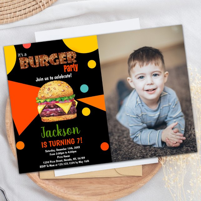Photo Black Green Burger Birthday Invitations (Photo Black Green Burger Birthday Invitations)
