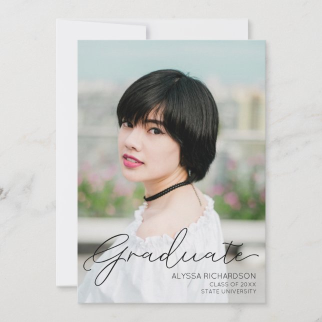 Photo & Black Handwriting Typography Graduation Invitation (Front)