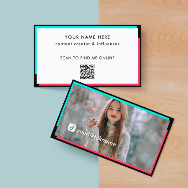 Photo Black Hot Pink Turquoise QR Code Business Card (Creator Uploaded)
