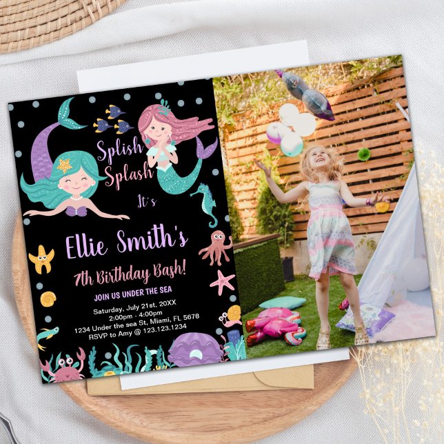 Photo Black Mermaids Under the sea Birthday Invitation (Photo Black Mermaids Under the sea Birthday Invitation)