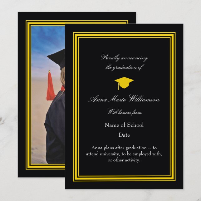 Photo - Black Proudly Announcing Graduation Card (Front/Back)