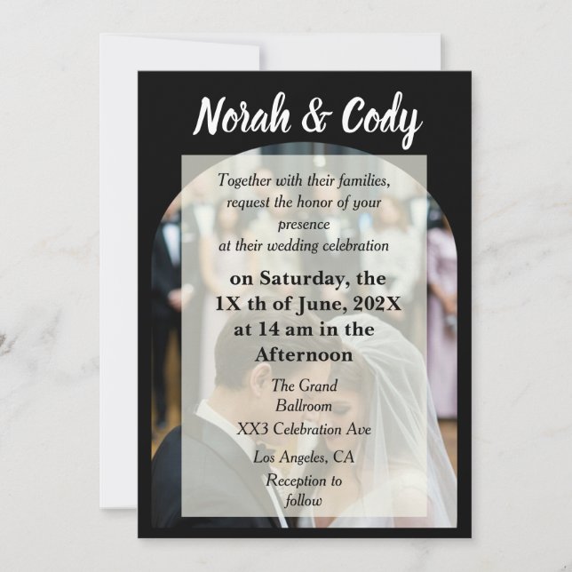 Photo black stylish wedding invitation (Front)