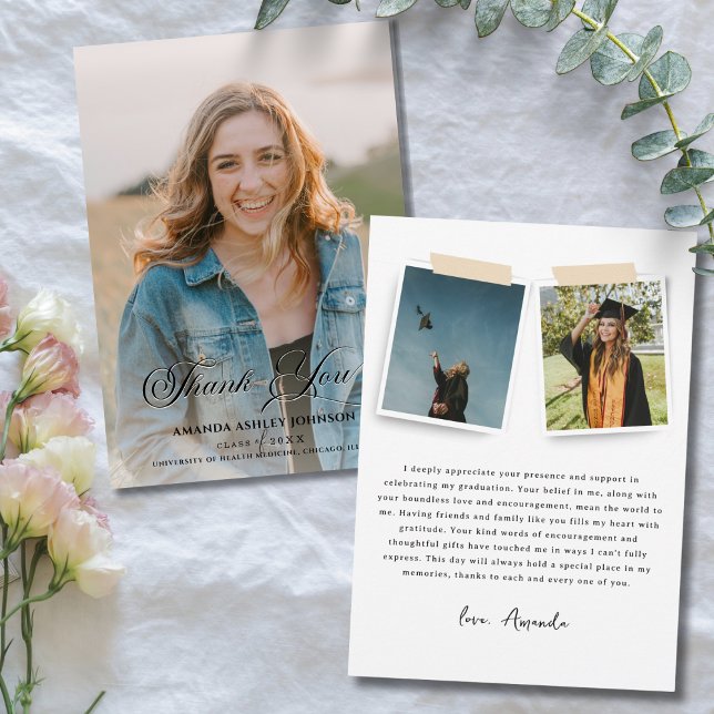 Photo Black White Graduation  Thank You Card (Creator Uploaded)