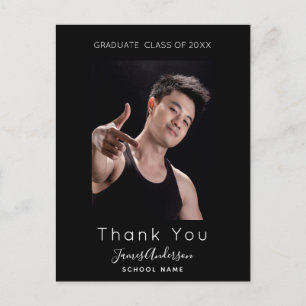 Photo black white graduation thank you  postcard