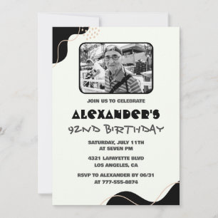 Photo Black White Men 92nd birthday Invitation