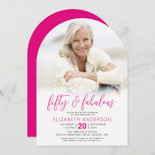 Photo Black White Pink 50 Fabulous Birthday Arch Invitation