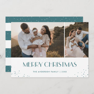 Photo Blue and White Merry Christmas Holiday Card