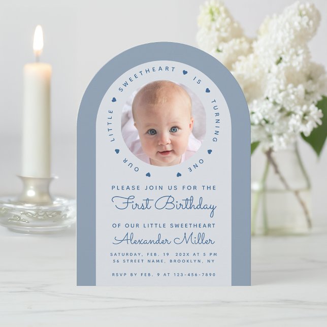 Photo Blue Arch Our Little Sweetheart Birthday Invitation (Creator Uploaded)