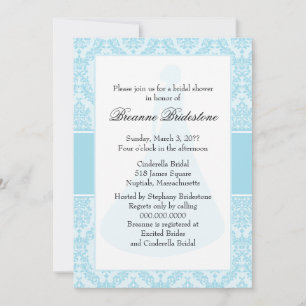 Photo Blue Damask Bridal Shower Invitation