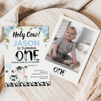 Photo Blue Floral Holy Cow Cow Print 1st Birthday