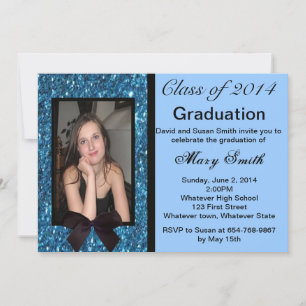 Photo Blue Glitter Graduation Invitation