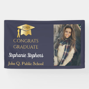 Photo Blue   Gold Congrats Graduate Name   School Banner