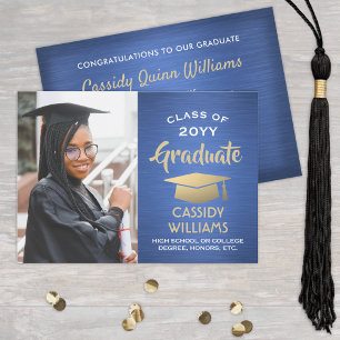 Photo Blue Gold & White Elegant Modern Graduation Invitation