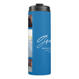Photo blue graduation script modern elegant thermal tumbler