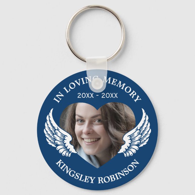 Photo Blue Memorial Keepsake Key Ring (Front)