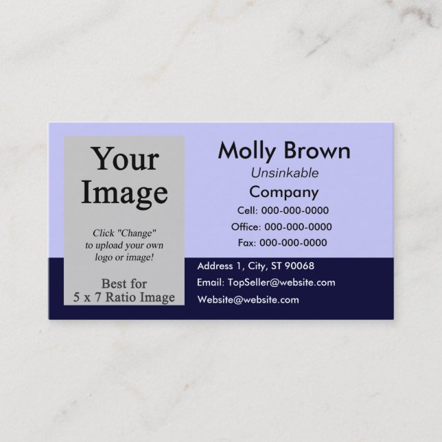 Photo Blue Navy Blank Business Card Template (Front)