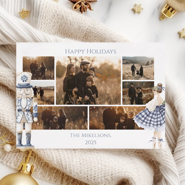 Photo Blue Nutcracker Christmas Holiday Card (Creator Uploaded)