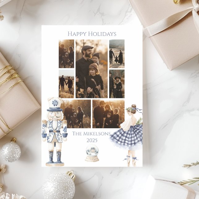 Photo Blue Nutcracker Christmas Holiday Card (Creator Uploaded)