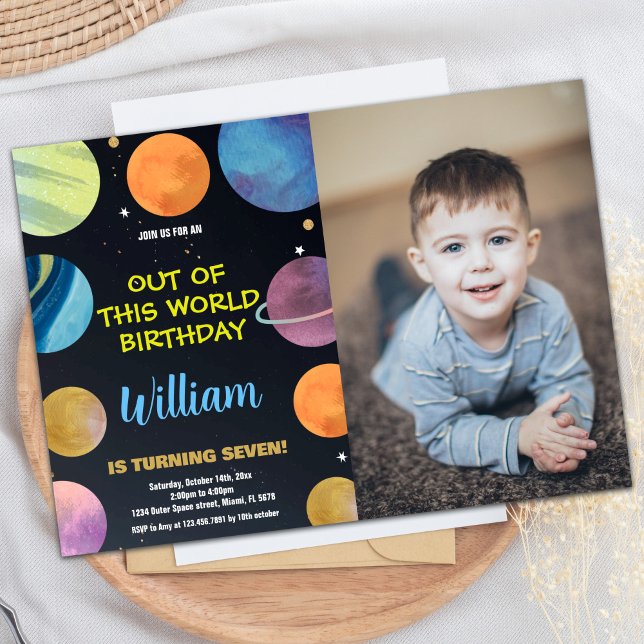 Photo Blue Orange Outer Space Birthday Invitations (Photo Blue Orange Outer Space Birthday Invitations)