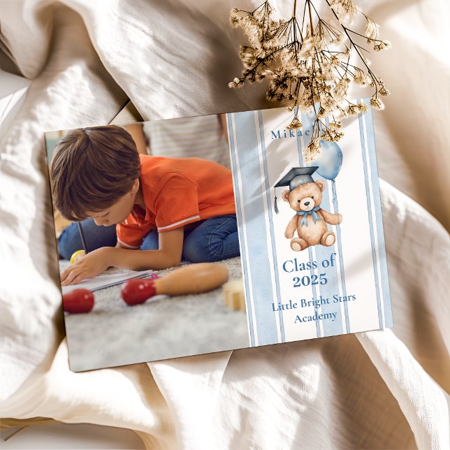 Photo Blue Preschool Teddy Bear Graduation Announcement (Creator Uploaded)