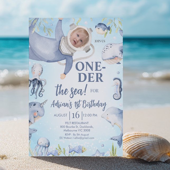 Photo Blue Scuba Diver Oneder the Sea 1st Birthday Invitation (Oneder The Sea Birthday Invitation Template Instant Download, Oneder the Sea 1st Birthday Invitation)
