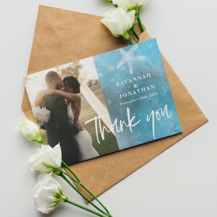 Photo Blue Sea Summer Wedding  Thank You Card