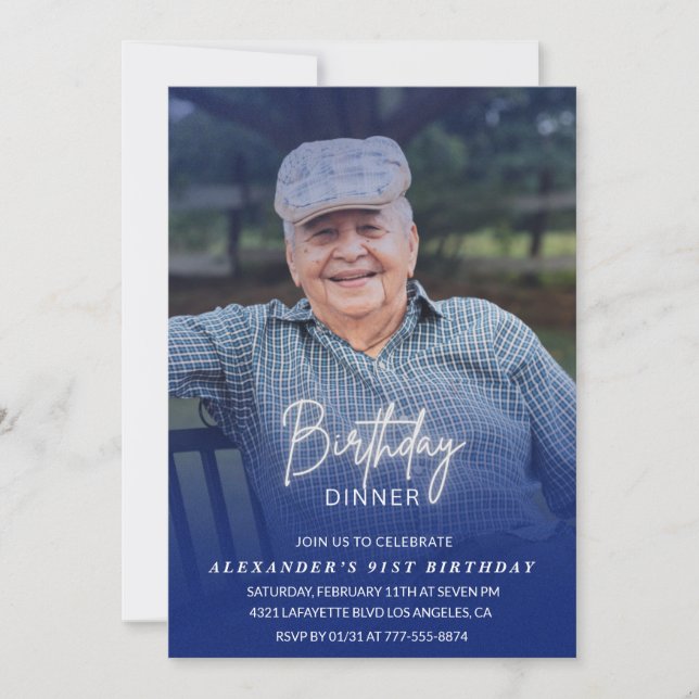 Photo Blue Shadow Birthday Dinner 91st birthday Invitation (Front)