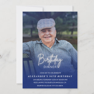 Photo Blue Shadow Birthday Dinner 96th birthday Invitation