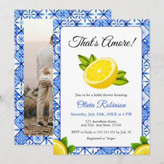 Photo Blue Tile Italian That's Amore Bridal Shower Invitation