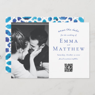 Photo Blue Tile Pattern with QR Save The Date