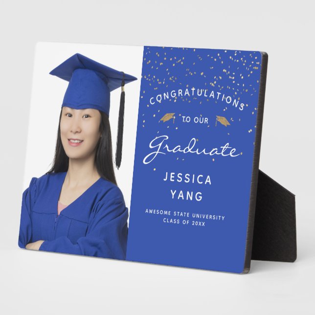 Photo Blue White Gold Graduation Keepsake Plaque (Side)