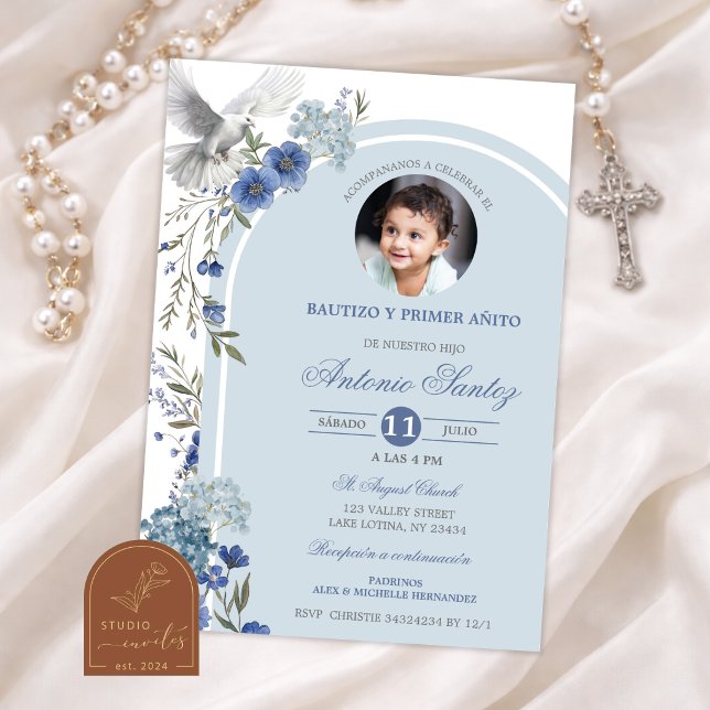 Photo Blue Wildflower Hydrangea Baptism Invitation (Creator Uploaded)